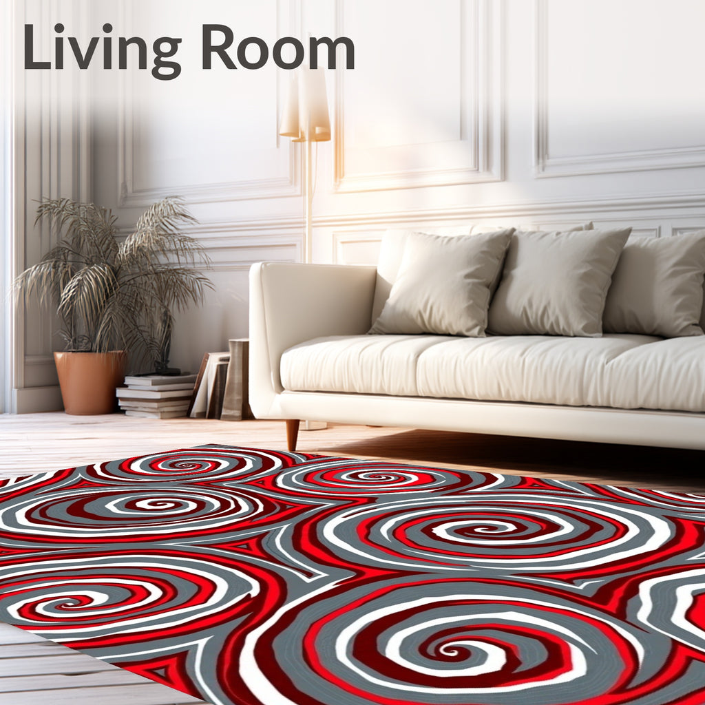 Abstract Swirl Lines Red and Gray Rug