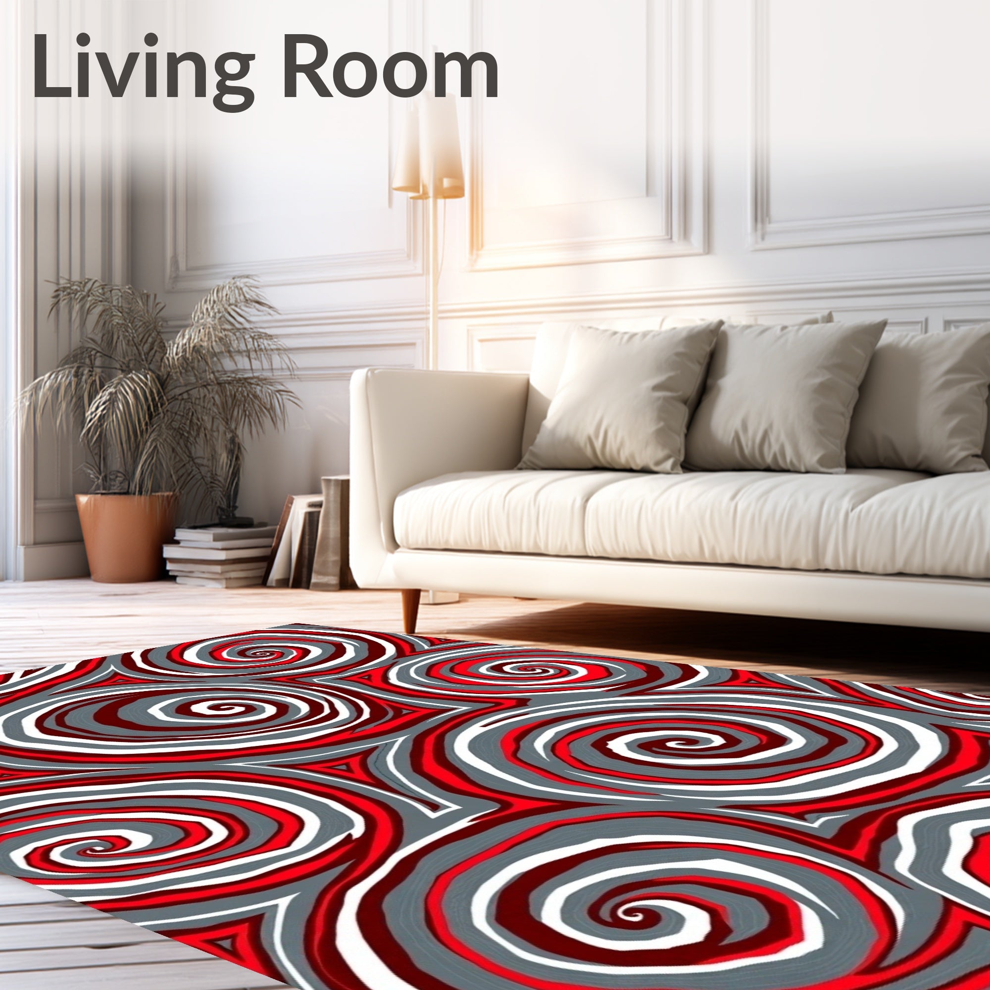 Abstract Swirl Lines Red and Gray Rug