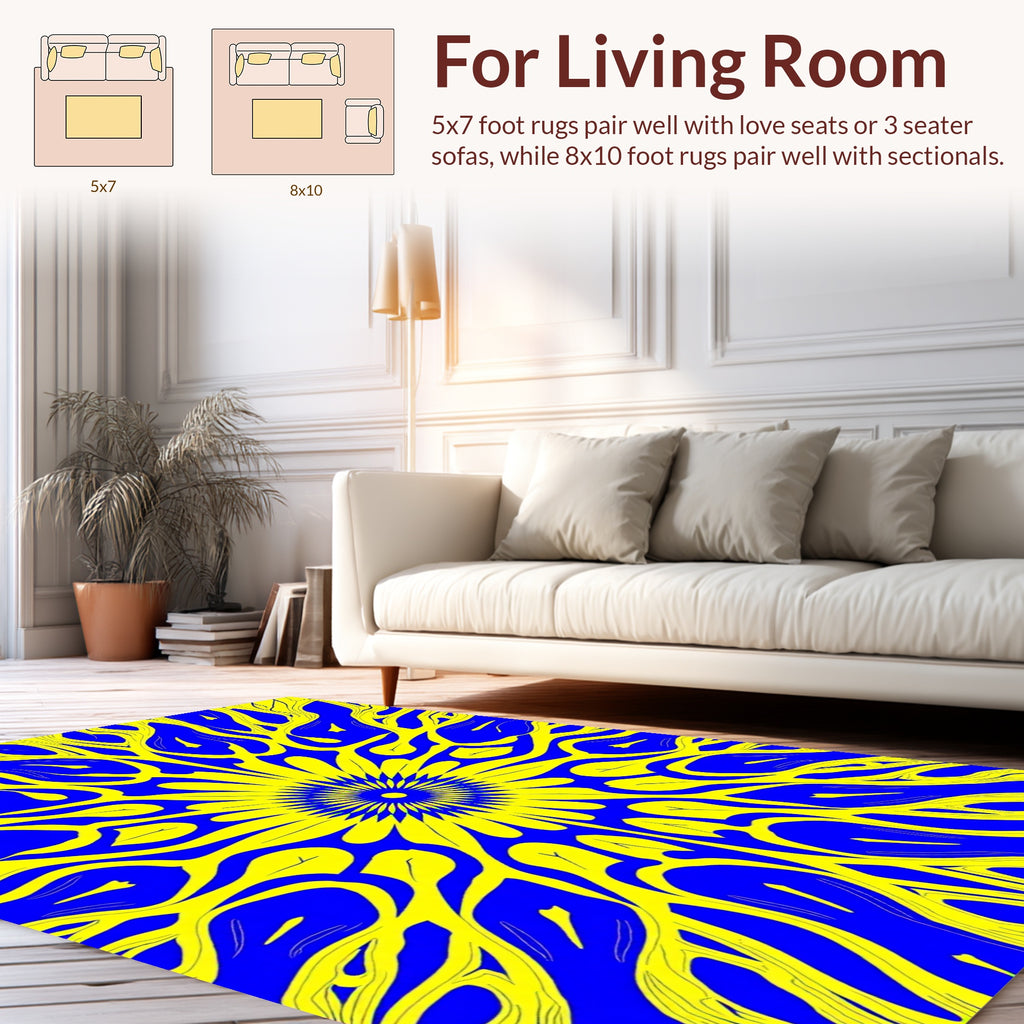 Vibrant Yellow Blue Organic Symmetry Rug