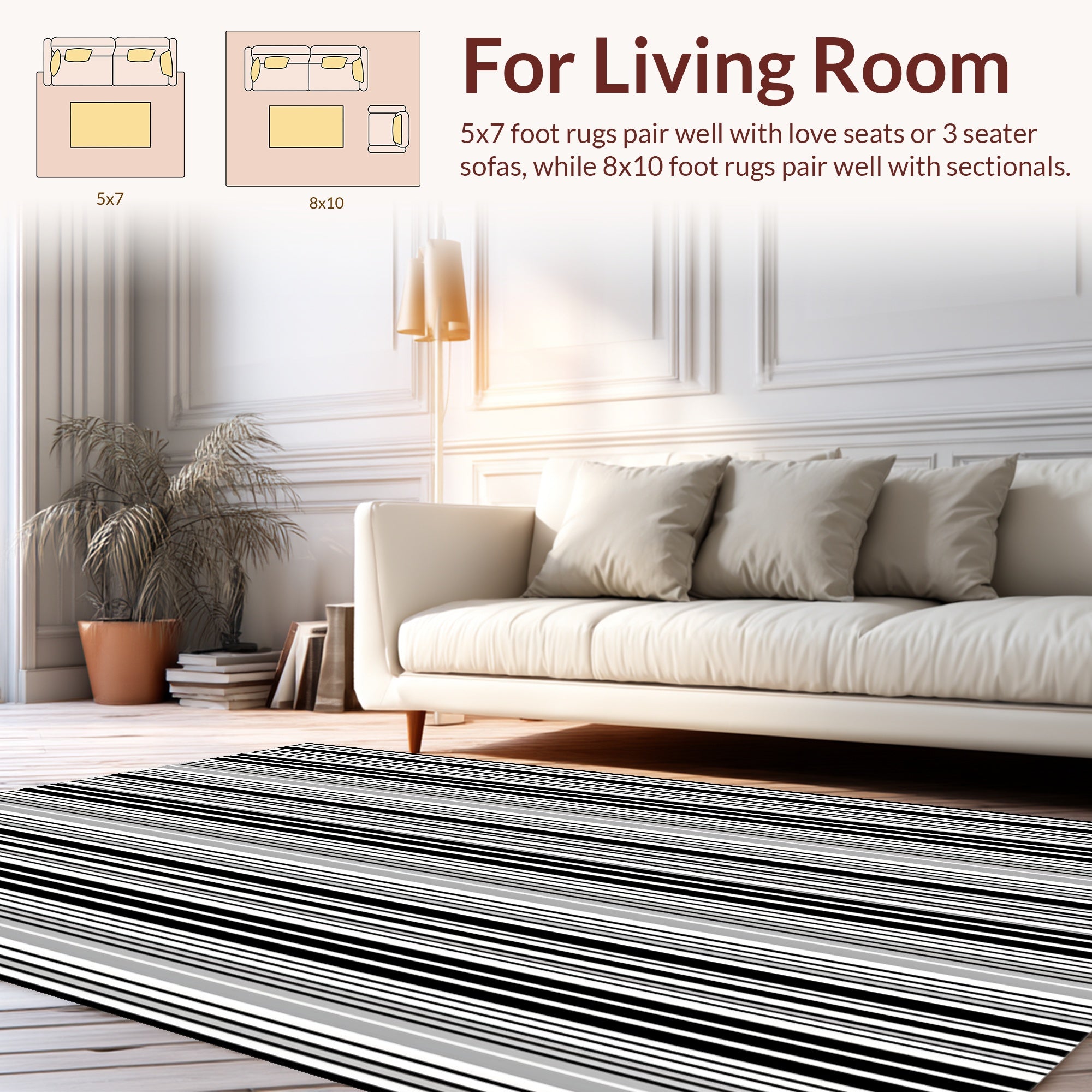 Vertical Black White Gray Stripes Rug