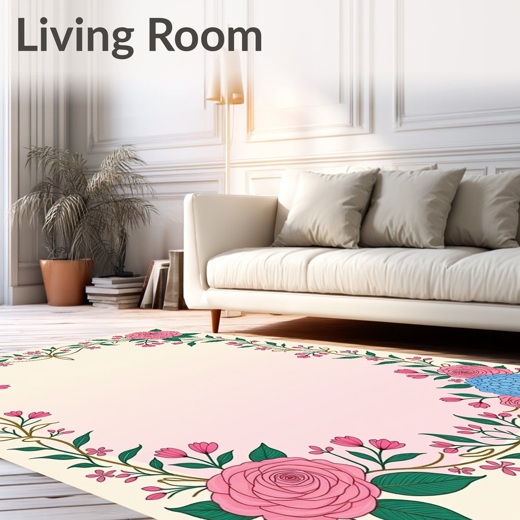 Pink Hydrangea Rose Floral Garland Rug