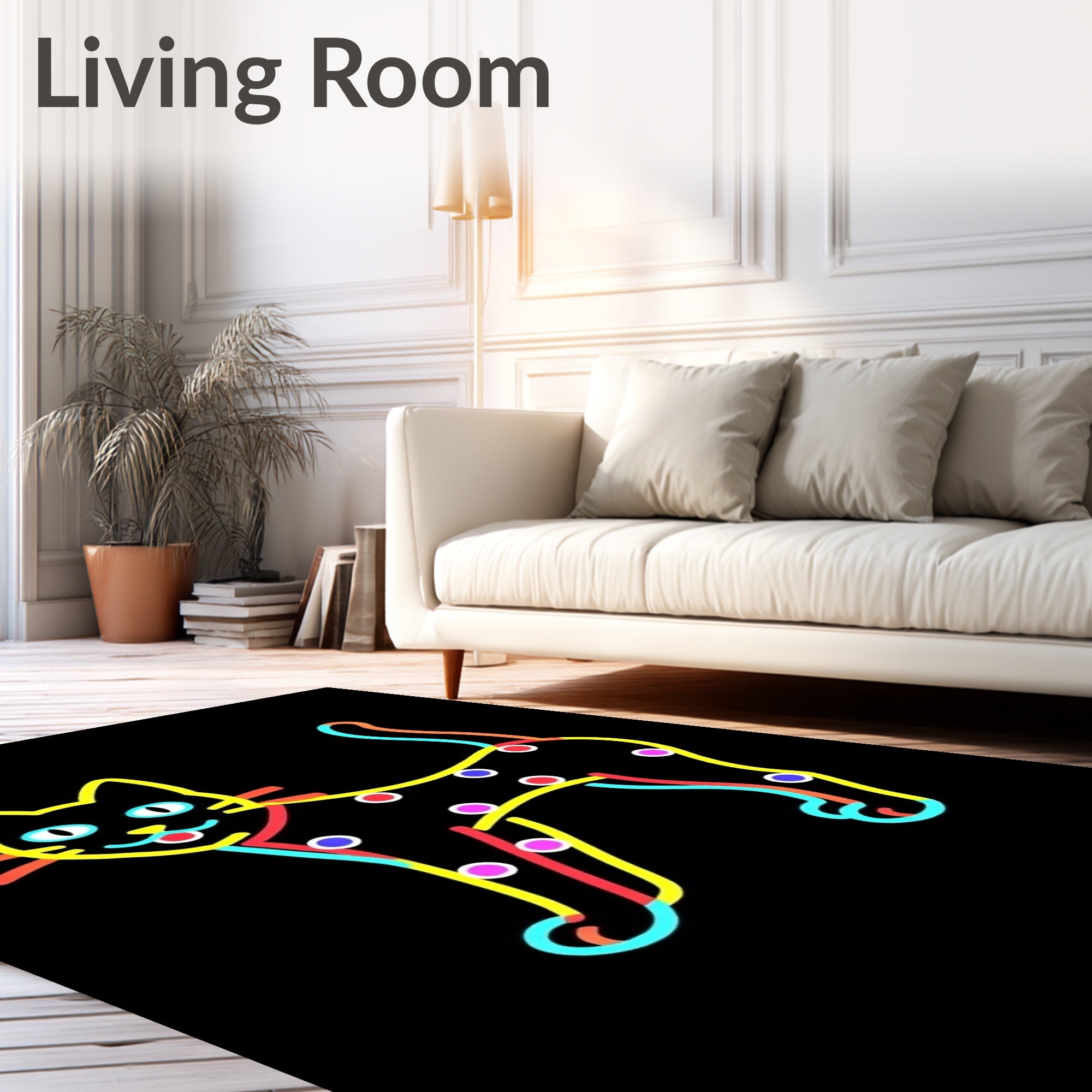 Neon Cat With Polka Dot Pattern Rug