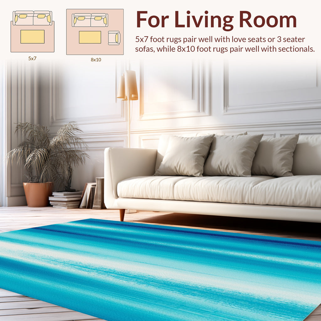 Ocean Blue Vertical Stripe Art Rug