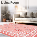 Coral Red Ornate Scroll Medallion Rug