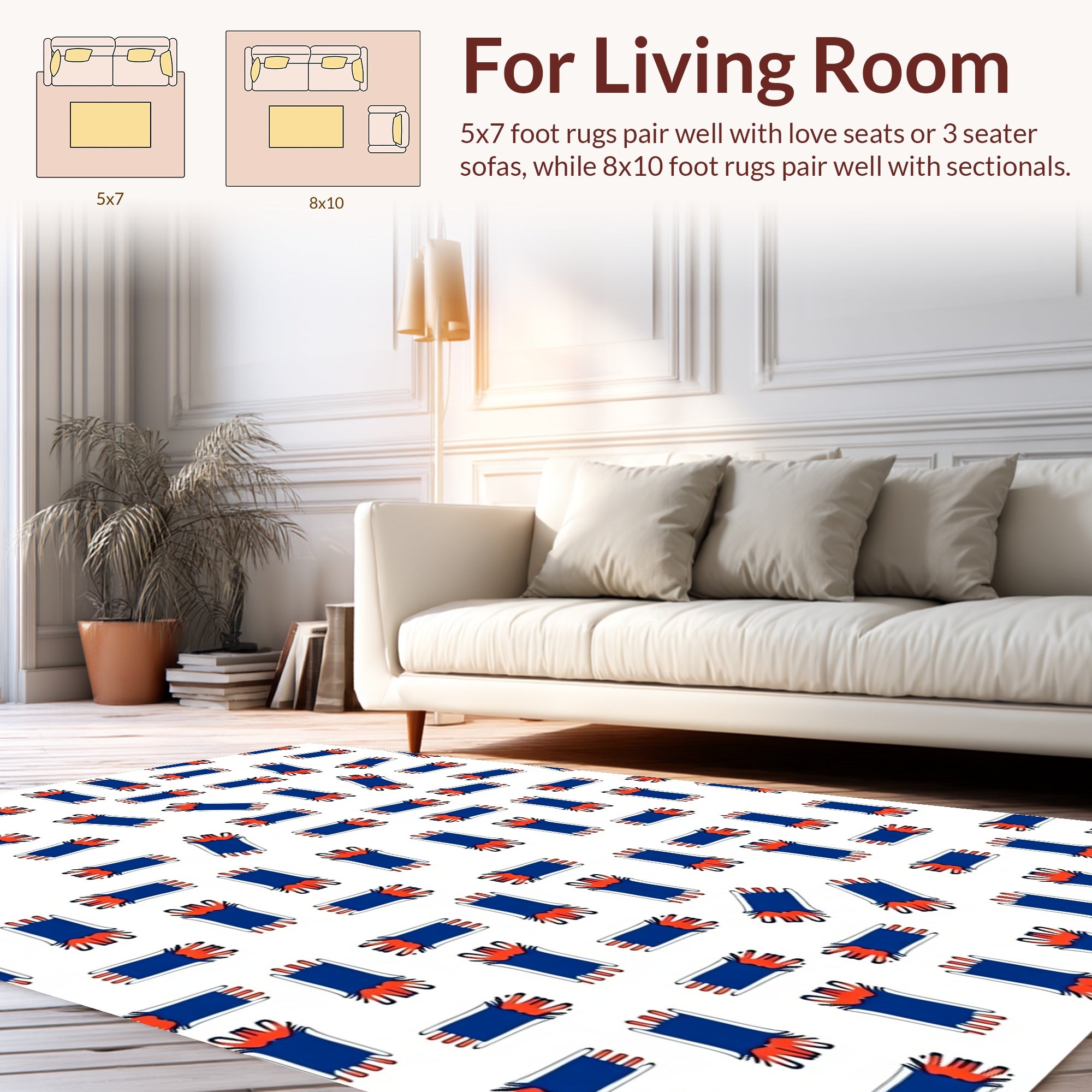 Abstract Blue Orange Fringe Pattern Rug