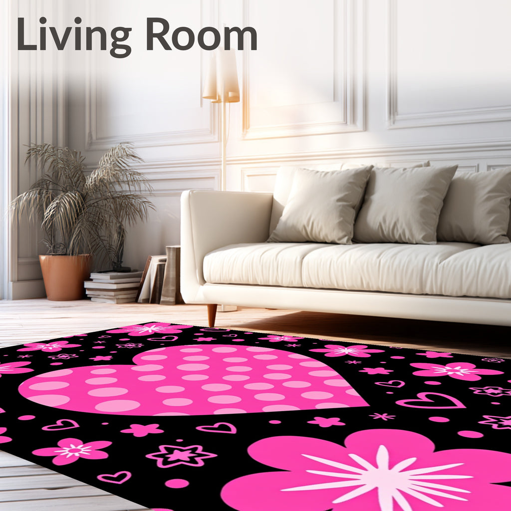 Pink Heart Floral Pattern Rug