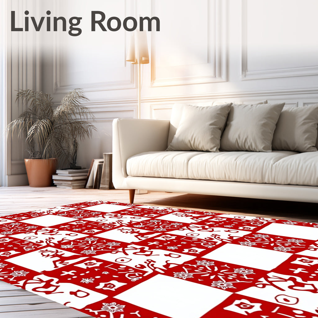 Red White Festive Checkered Pattern Rug