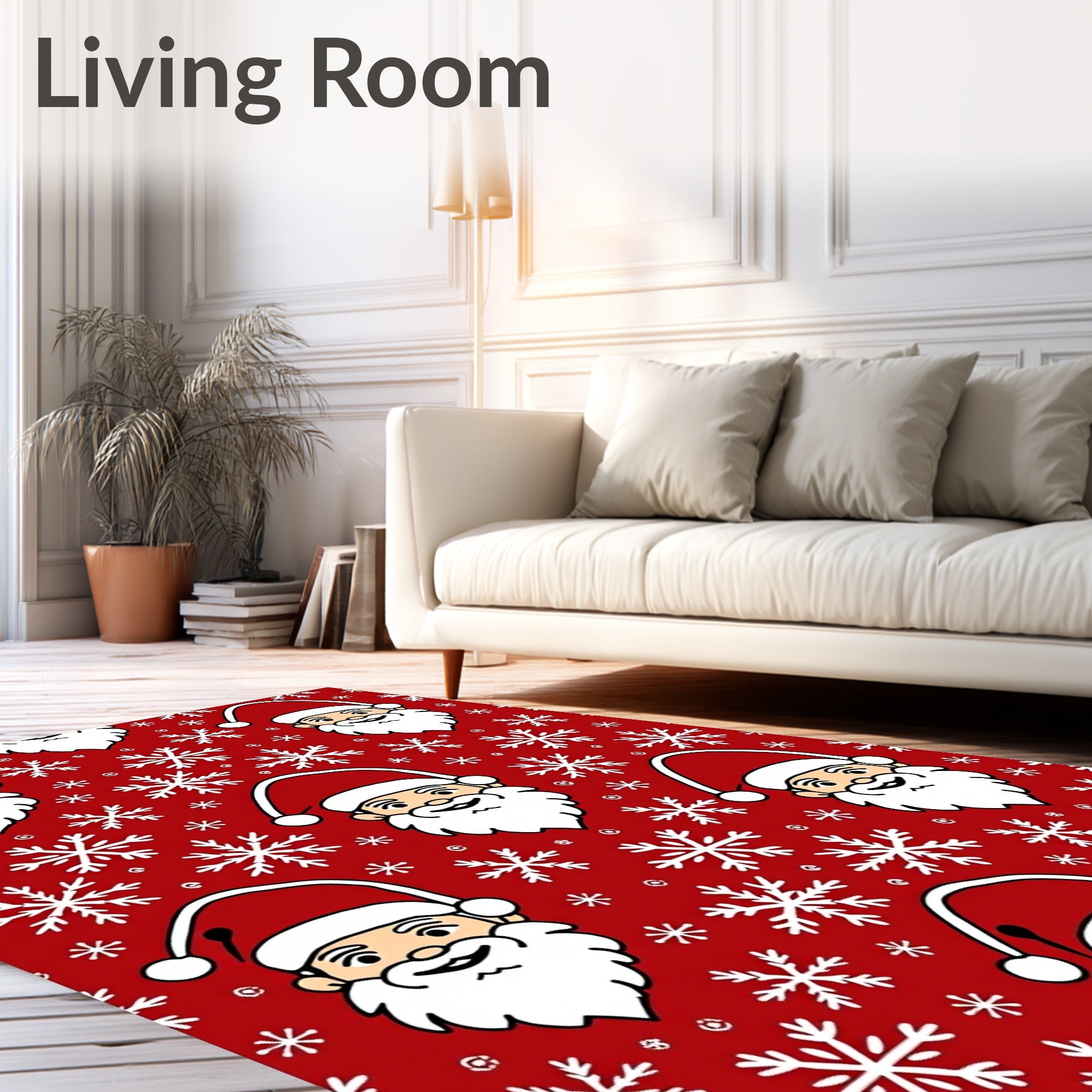 Christmas Red Santa Snowflake Collage Rug