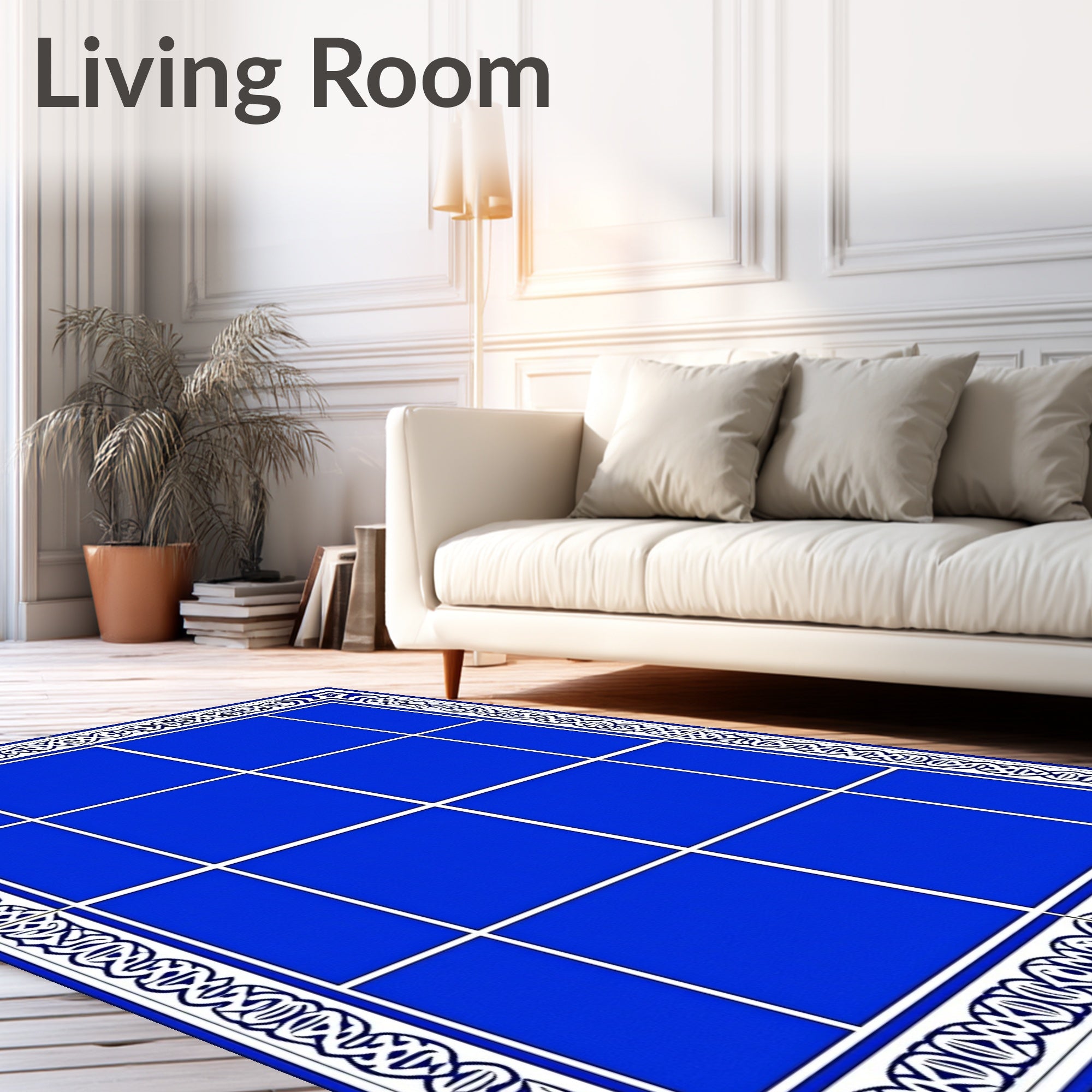 Classic Blue White Geometric Pattern Rug
