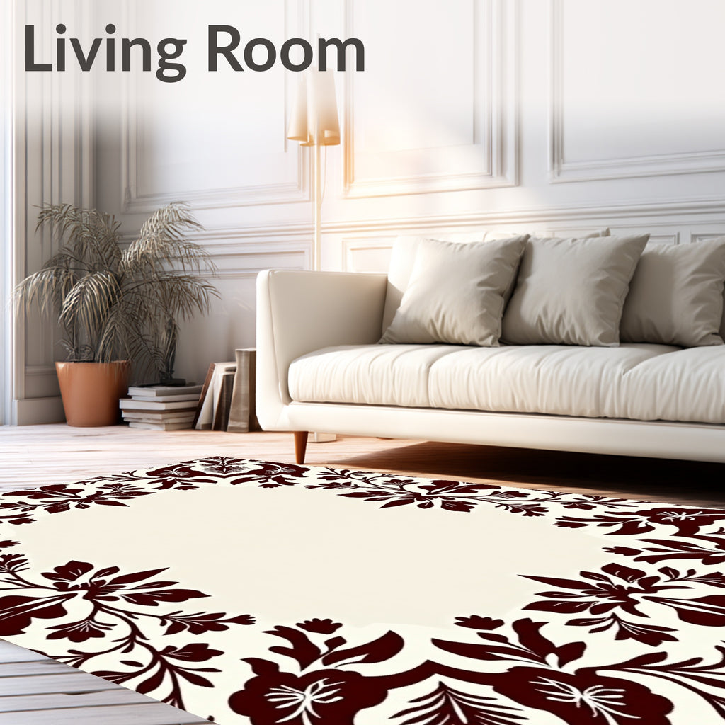 Dark Floral Damask Pattern Rug