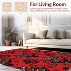 Bold Red Black Filigree Damask Rug