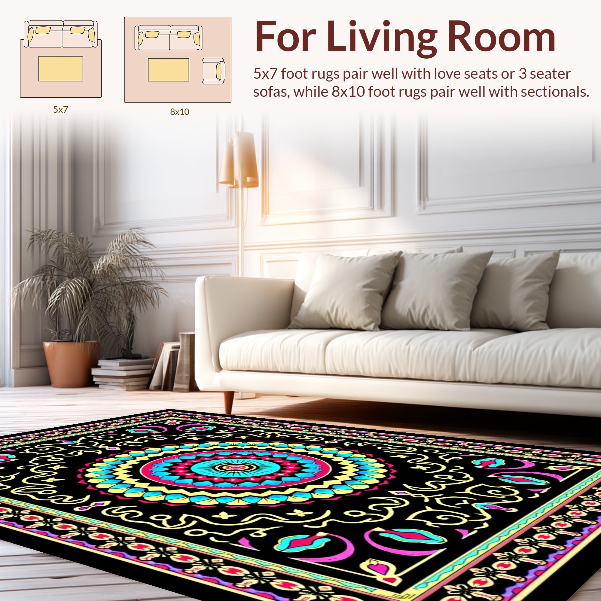 Colorful Mandala Floral Geometric Rug