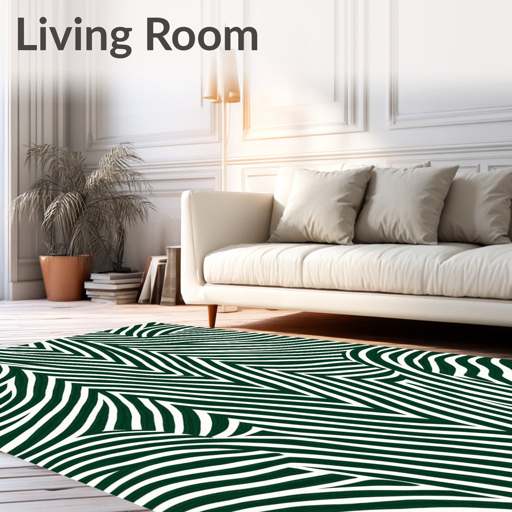 Dark Green White Abstract Wave Pattern Rug
