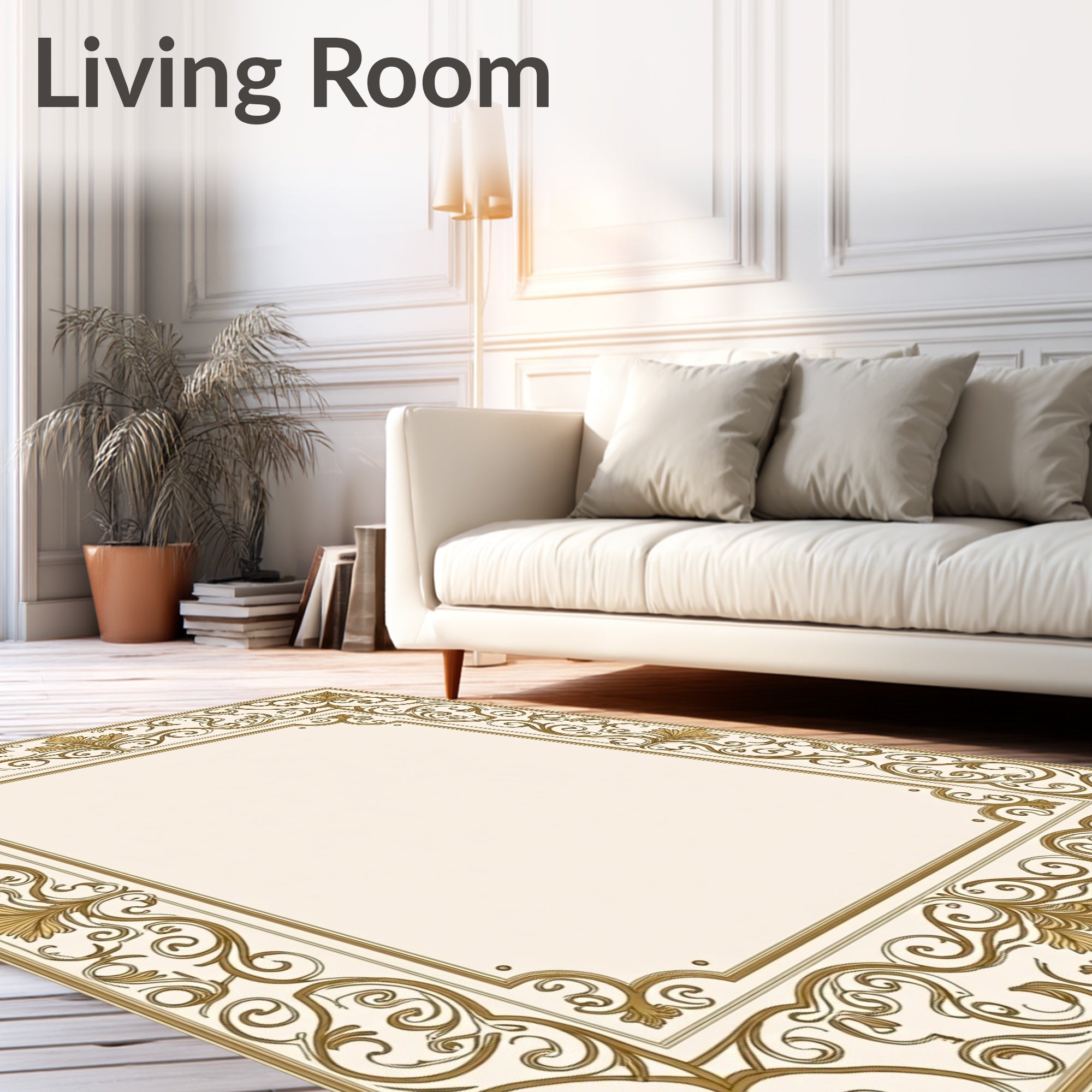 Ornate Golden Flourish Border Design Rug