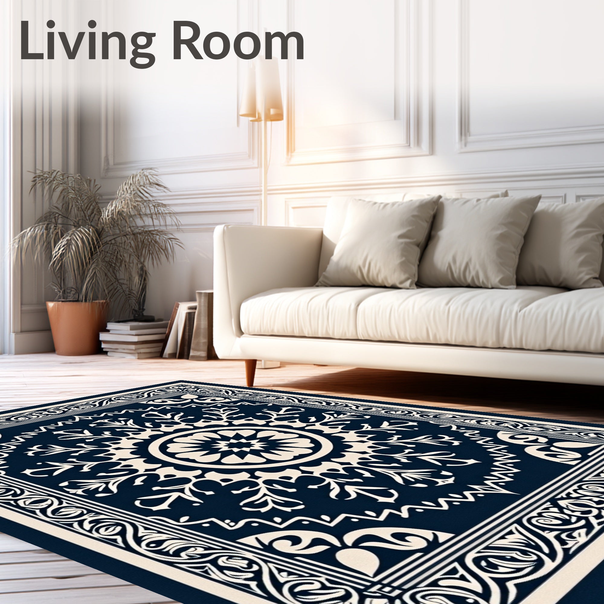 Ornate Floral Medallion Bordered Design Rug