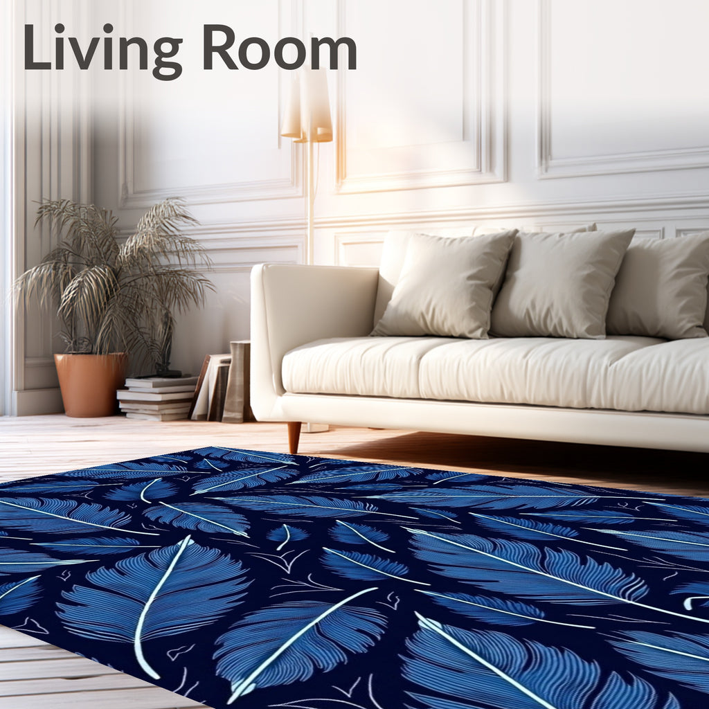 Navy Blue Feather Pattern Design Rug
