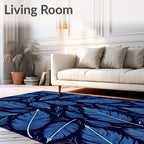 Navy Blue Feather Pattern Design Rug