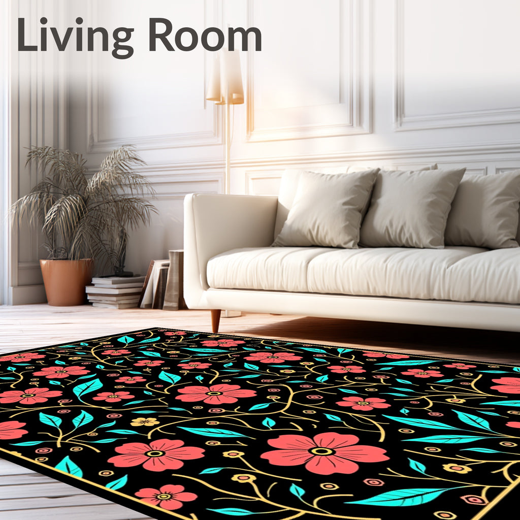 Coral Floral Vine Pattern Rug