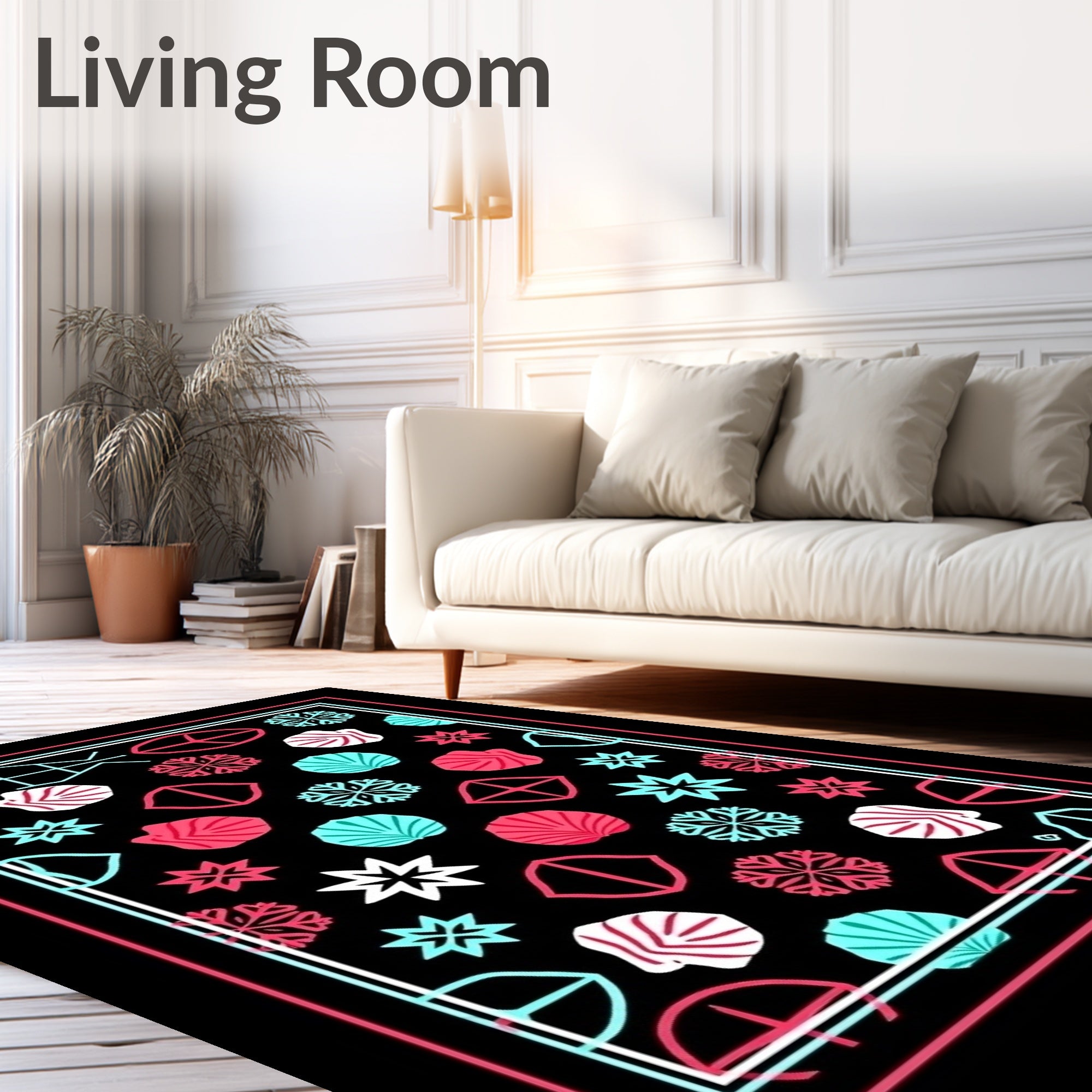 Geometric Snowflakes Shells Design Rug
