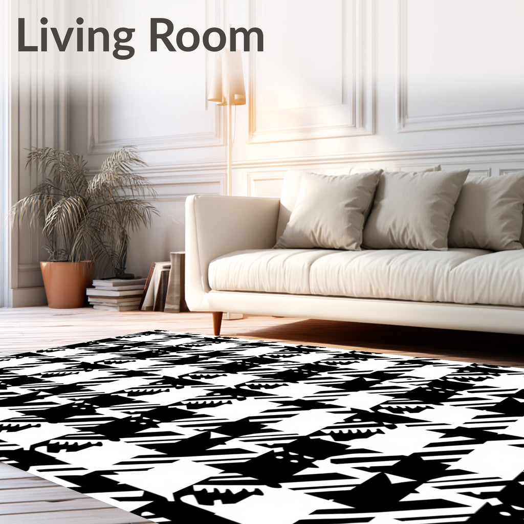 Bold Black White Houndstooth Pattern Rug
