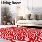 Crimson White Swirl Pattern Rug