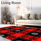 Bold Red Black White Geometric Pattern Rug
