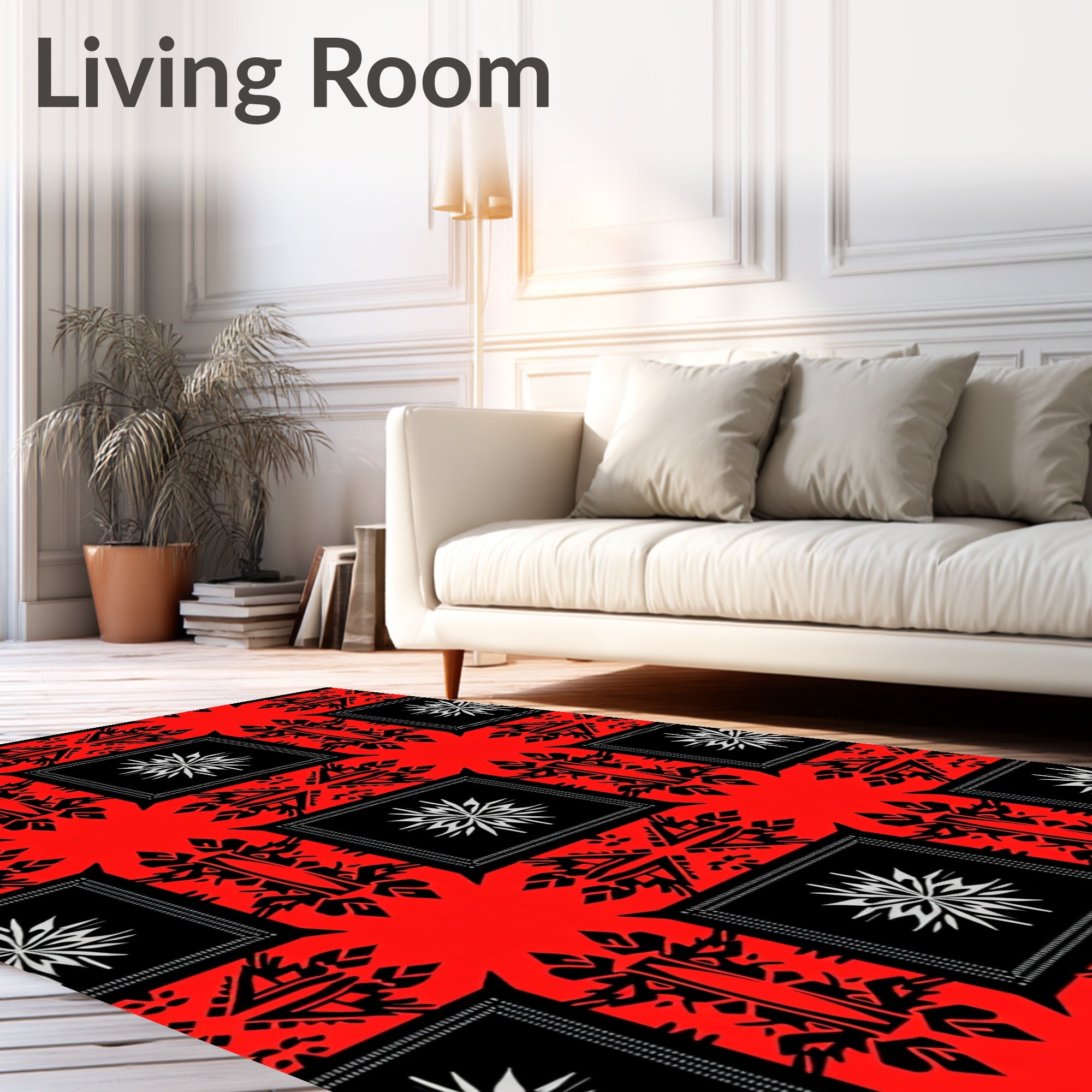 Bold Red Black White Geometric Pattern Rug