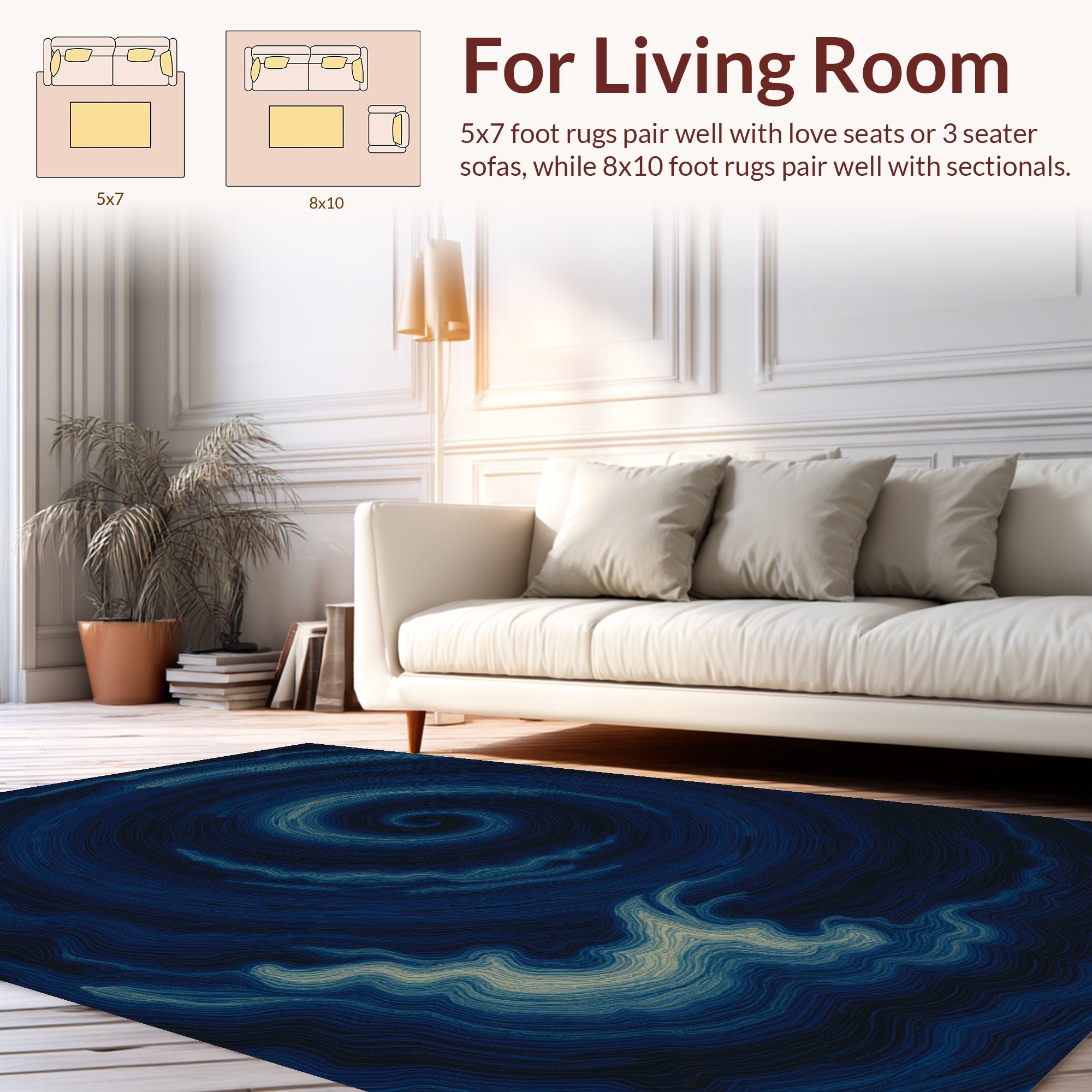 Deep Blue Swirling Vortex Pattern Rug