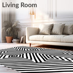 Minimalist Black White Striped Maze Rug