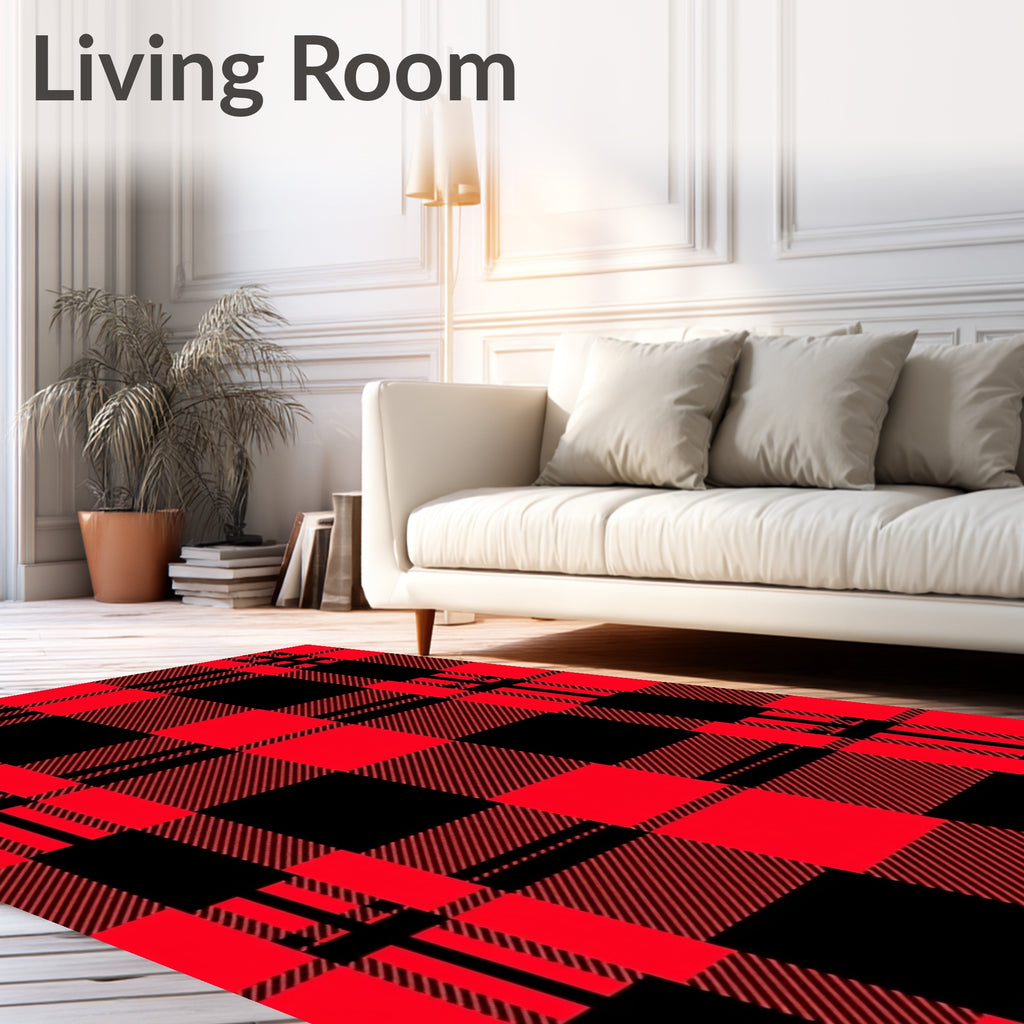 Red and Black Plaid Pattern Rug