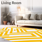 Yellow White Geometric Maze Pattern Rug