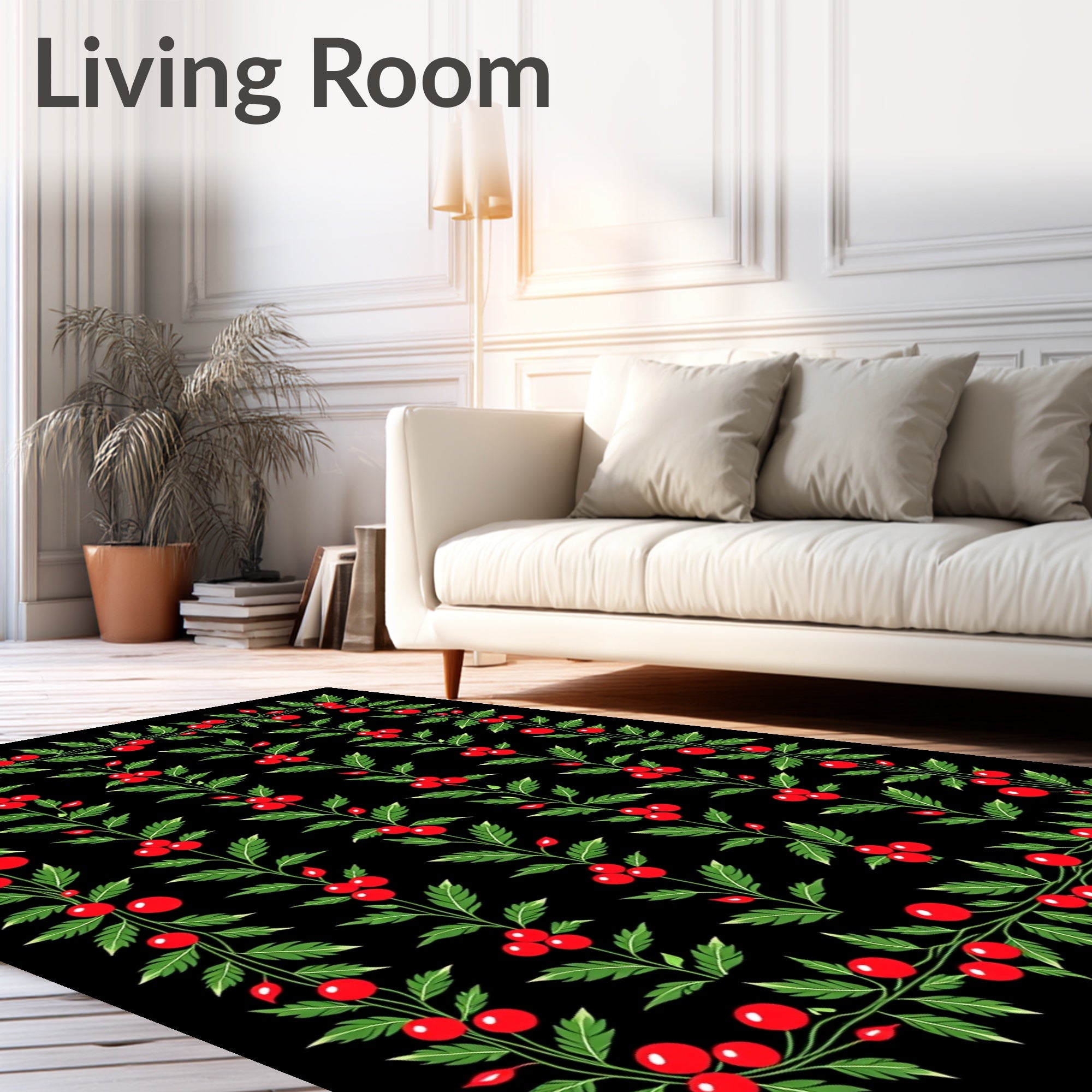 Red Berry Vine Border Rug