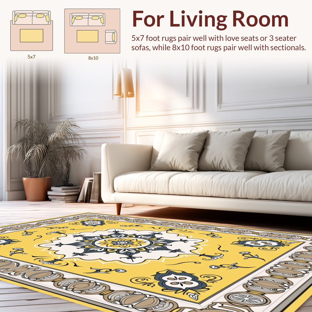 Bright Yellow Floral Mandala Design Rug