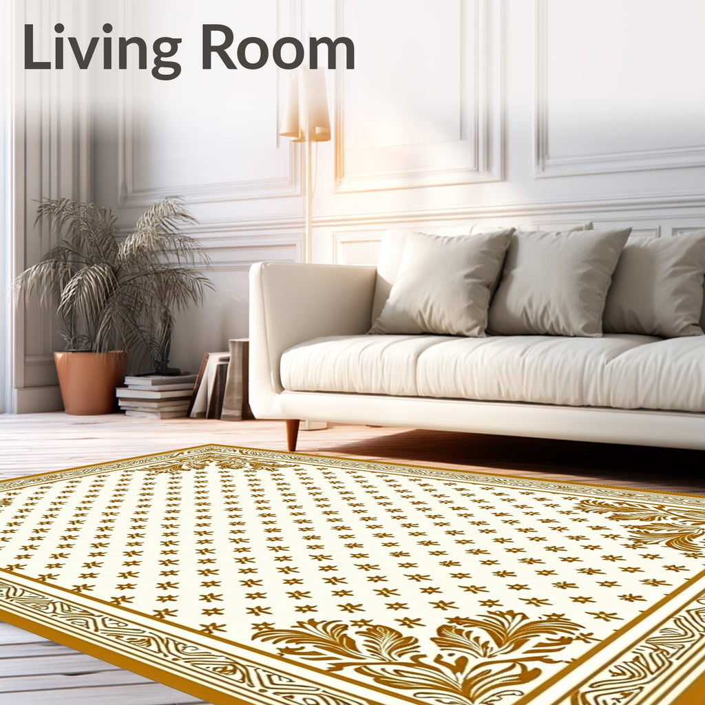 Chic Floral Bordered Ivory Rug