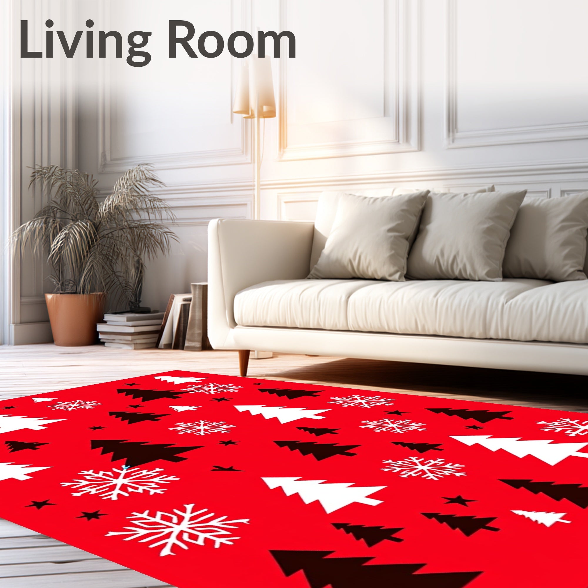 Festive Trees and Snowflakes Pattern Rug