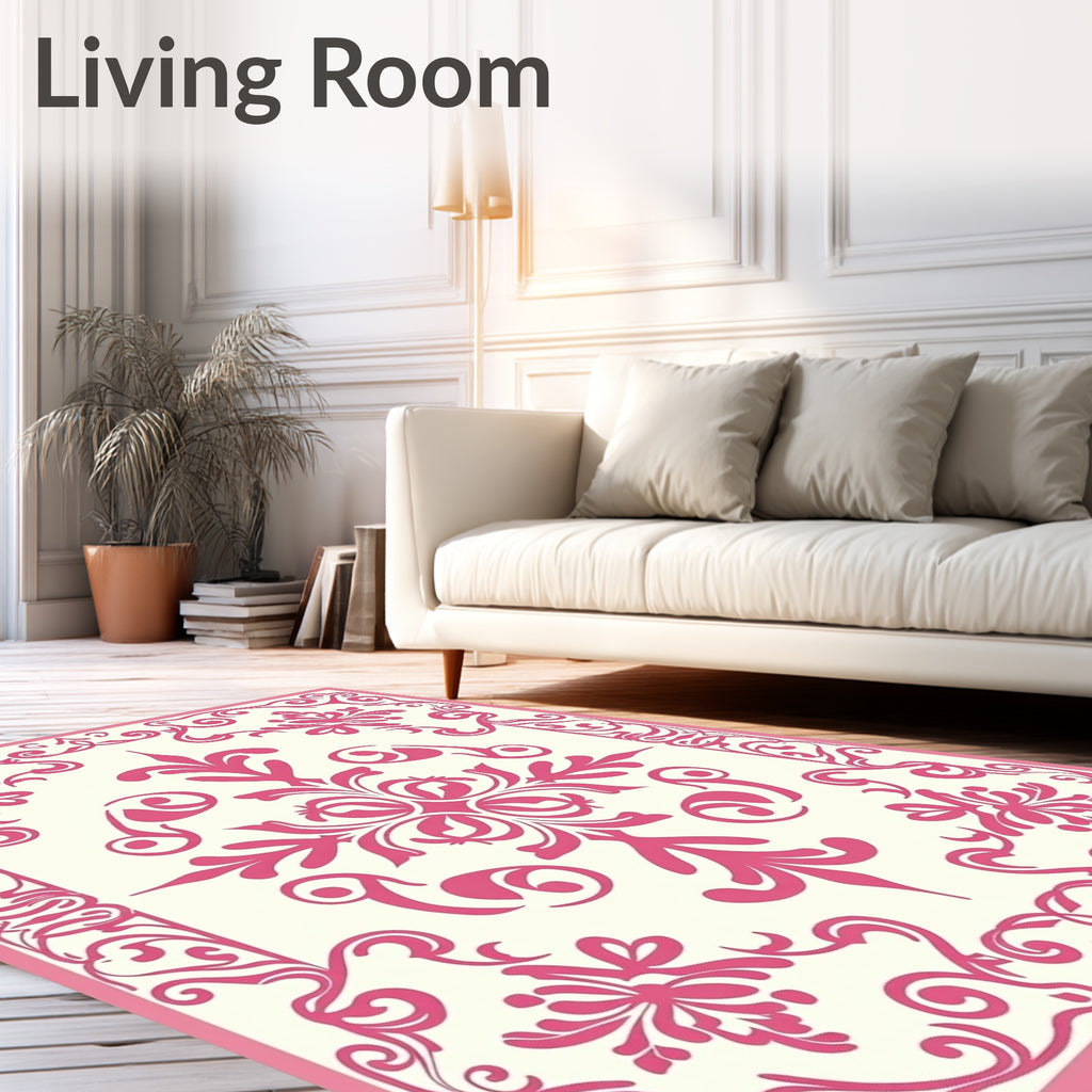 Ornate Pink Floral Medallion Pattern Rug
