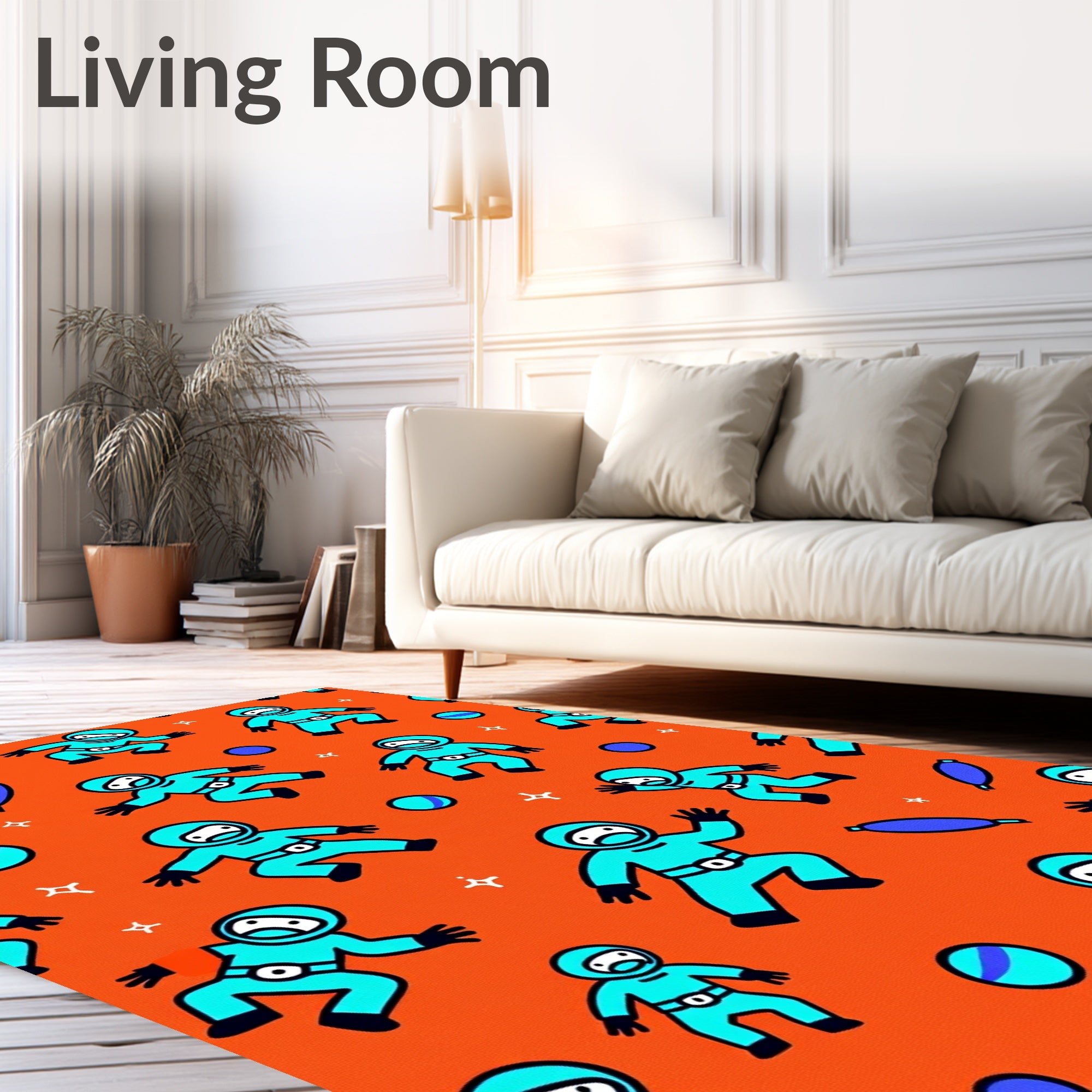 Playful Astronauts On Orange Canvas Rug