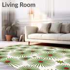 Green Sunburst Pattern With Red Centers Rug