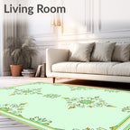 Light Green Floral Scroll Pattern Rug