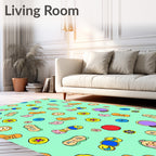 Playful Cartoon Shapes Flowers Rug