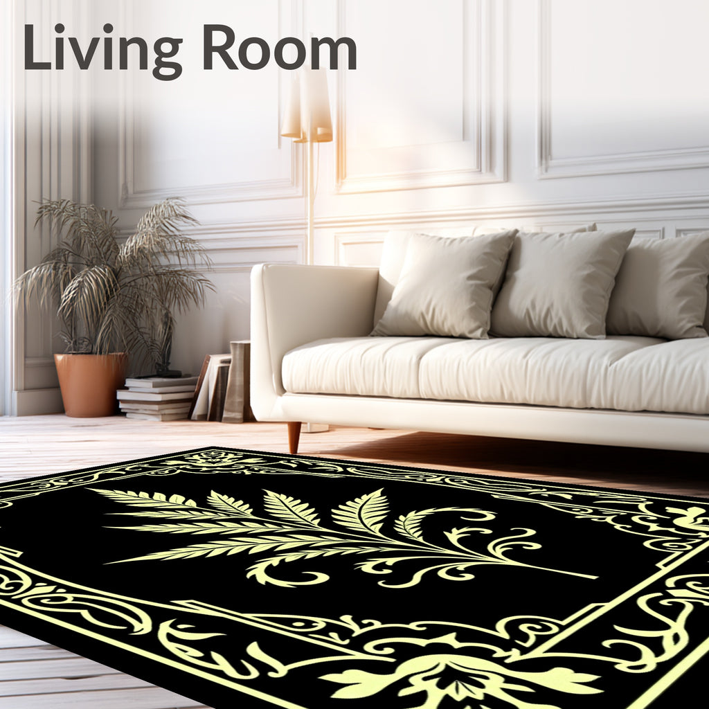 Elegant Pale Yellow Floral Scroll Rug