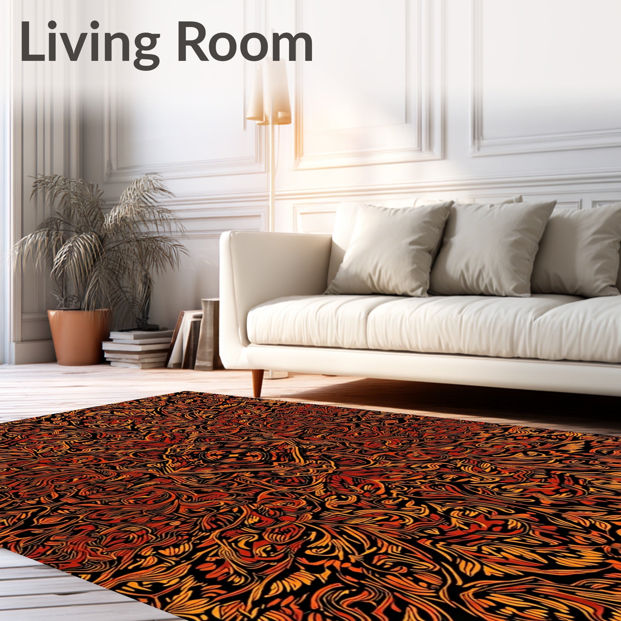 Fiery Organic Symmetrical Pattern Rug