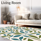 Teal And Green Leaf Pattern Rug