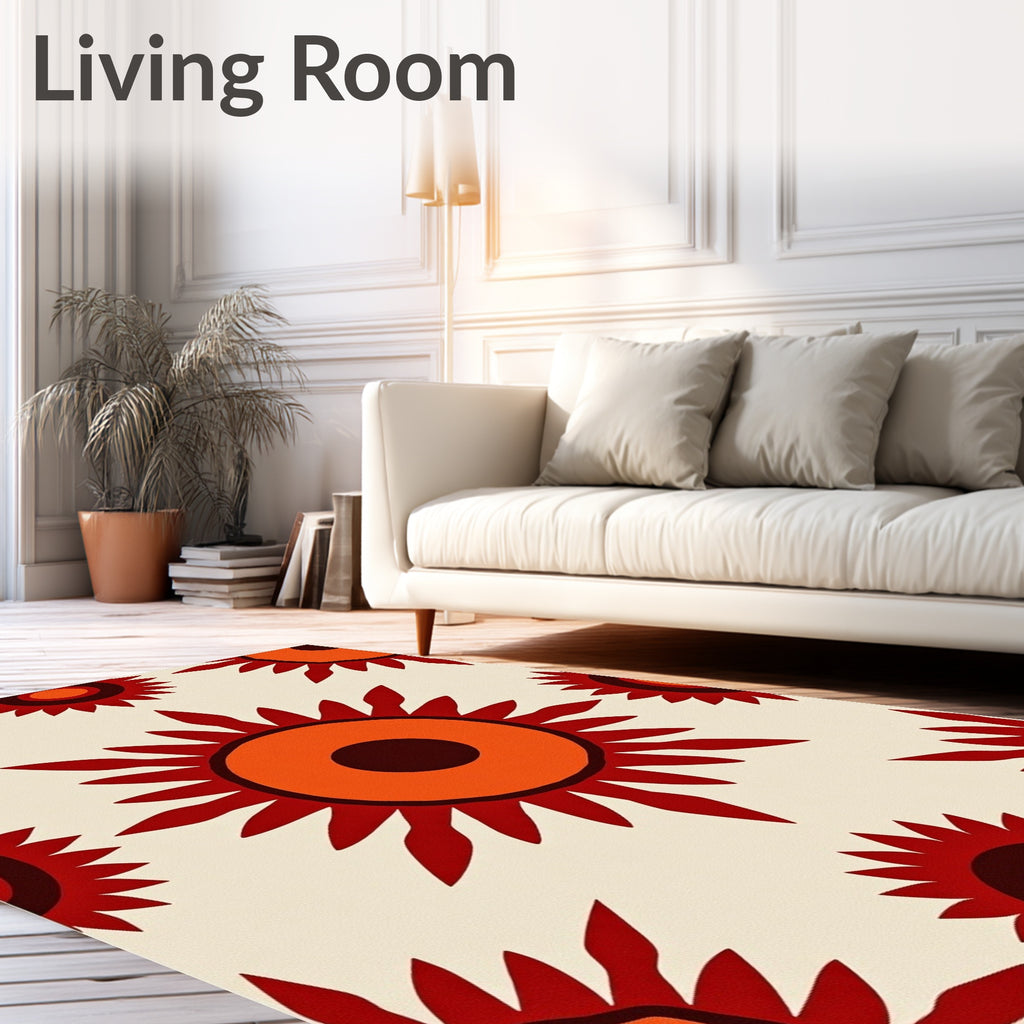 Retro Sunburst Floral Geometric Rug