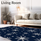 White Snowflake Pattern On Navy Background Rug