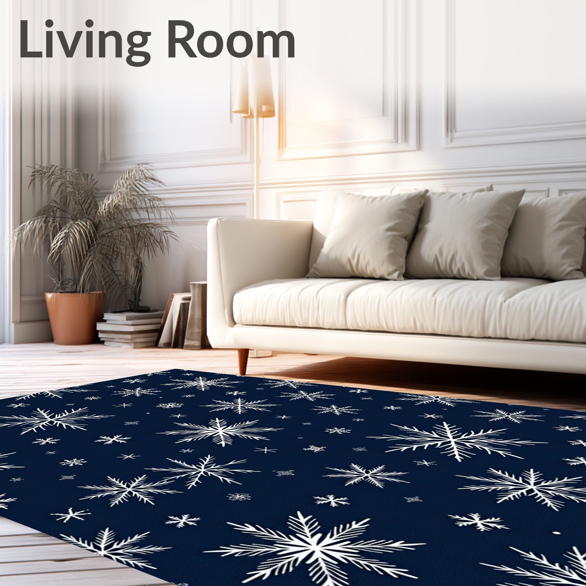 White Snowflake Pattern On Navy Background Rug