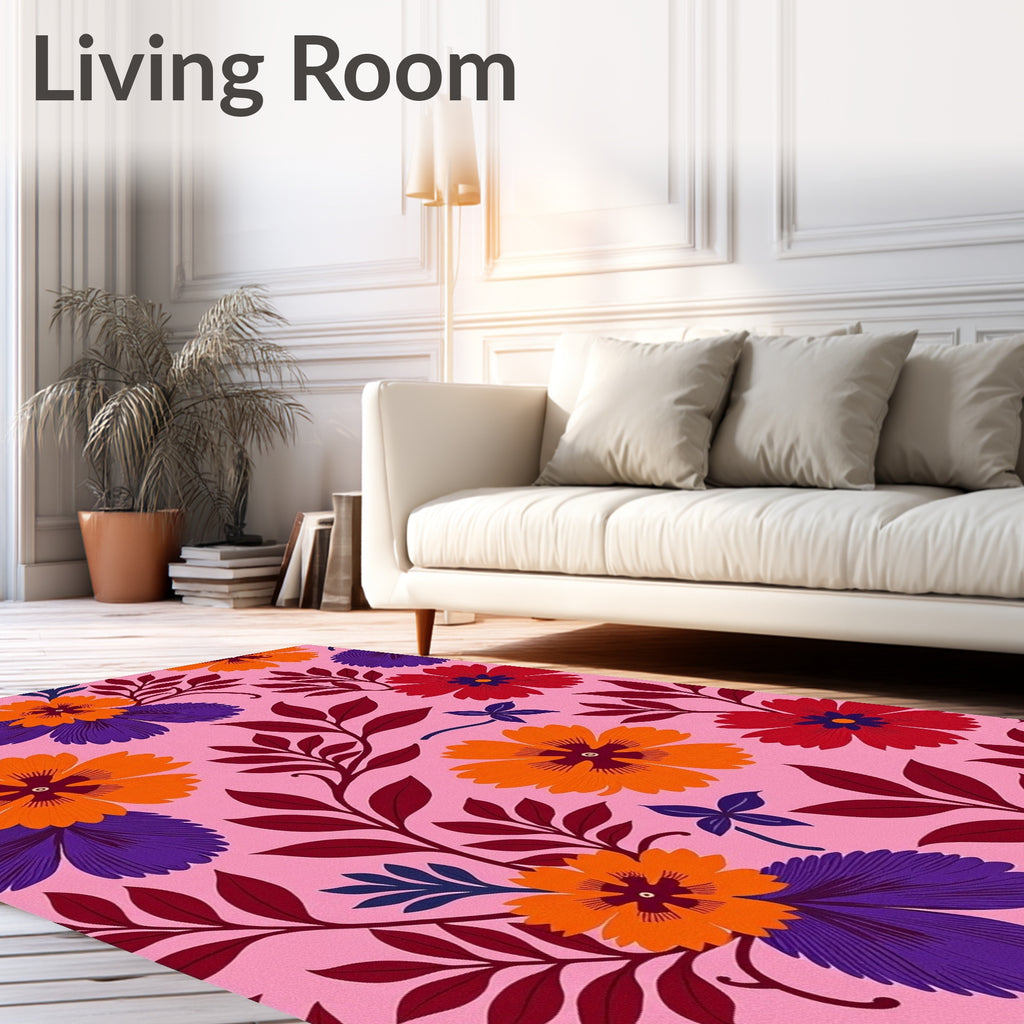 Bold Floral Meadow Pink Rug