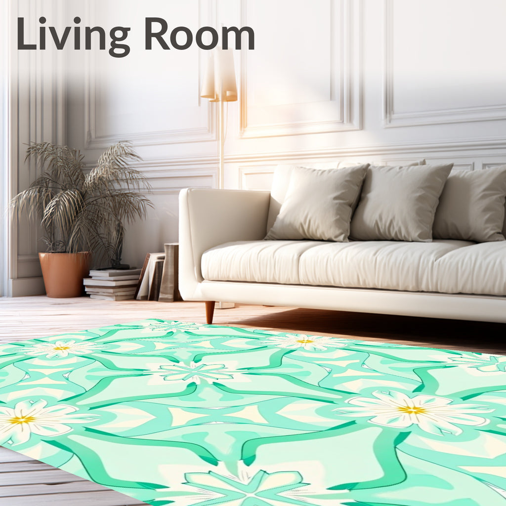Teal Floral Abstract Pattern Rug