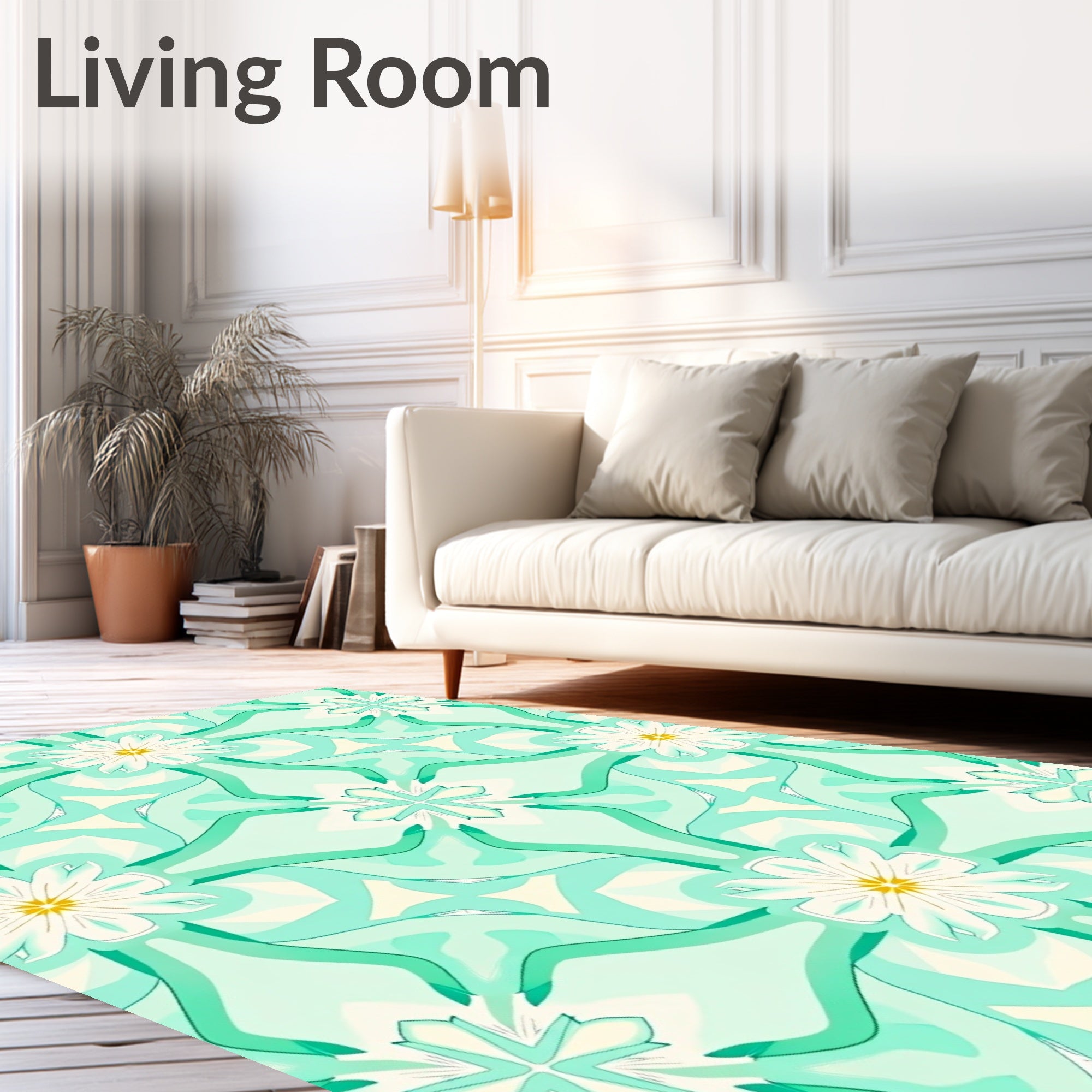 Teal Floral Abstract Pattern Rug