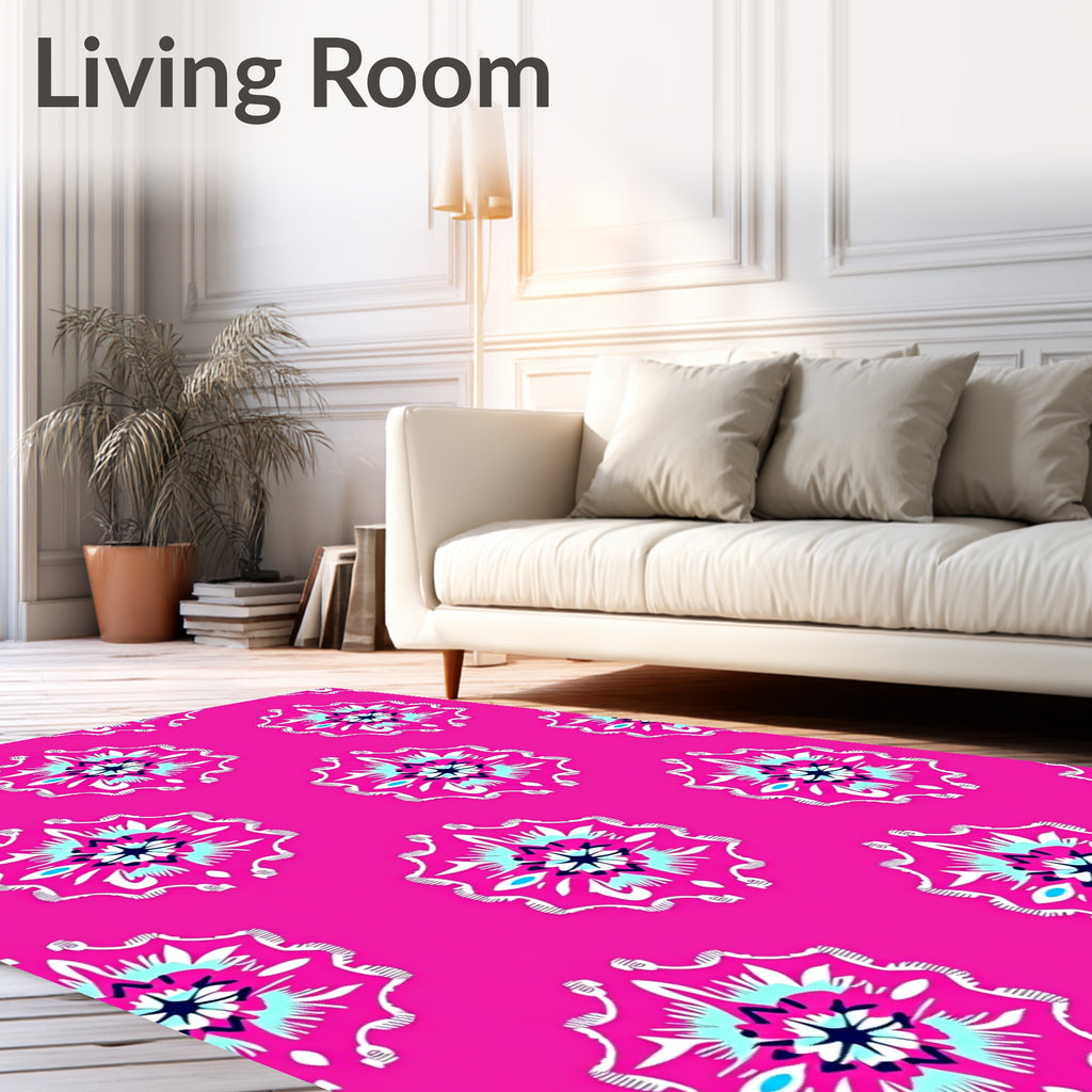 Bright Pink Floral Inspired Pattern Rug